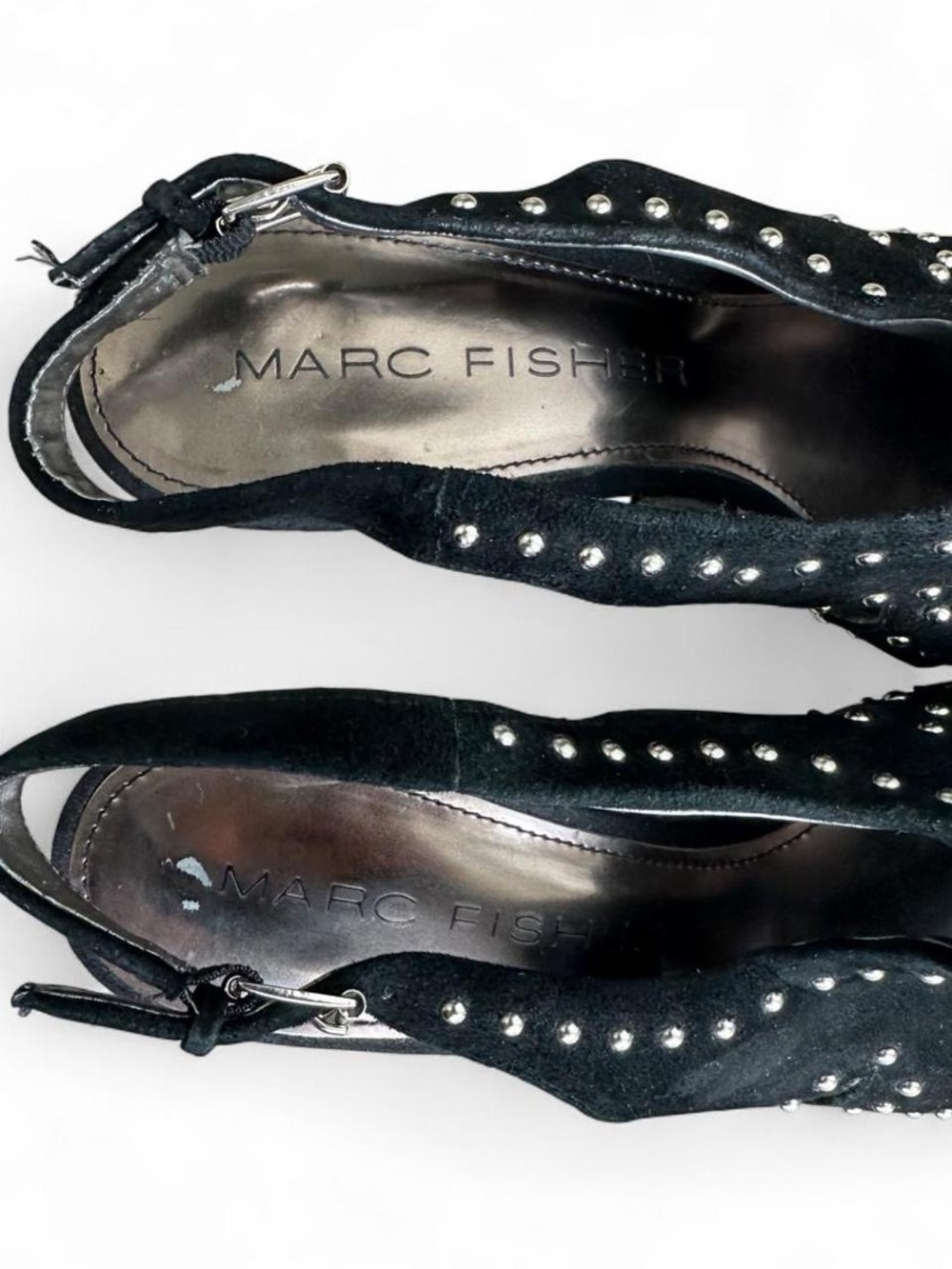 Marc Jacobs Black Studded Suede Platform Slingback Heels 7.5 - Picture 5 of 6